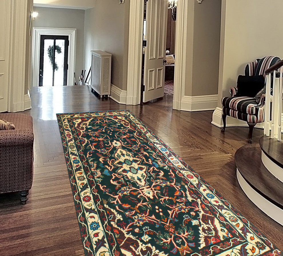Fine Vintage Distressed Ginette Charcoal/Ivory Runner, 3'5 x 9'1