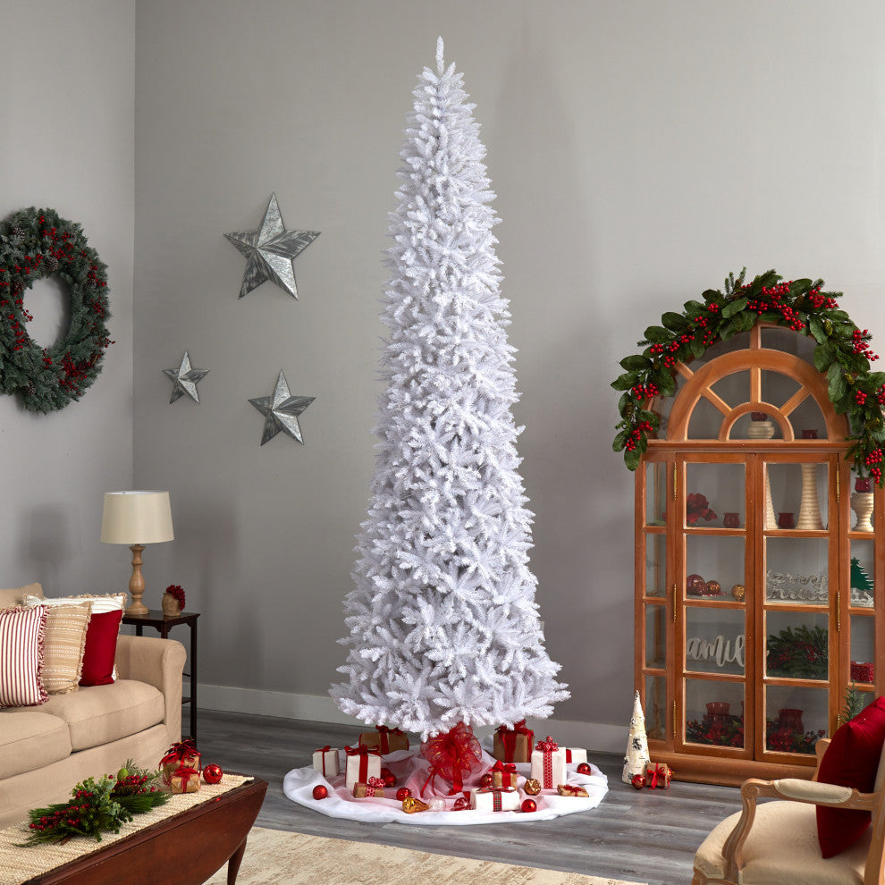 T3366 12 Slim White Artificial Christmas Tree With 1100 Warm White LED Lights