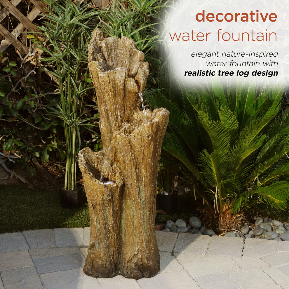 Alpine 3 Log Tiered Fountain w/ LED Lights, 39"