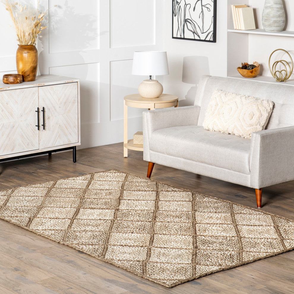 Nuloom Meja Moroccan Lattice Jute Rug, Natural 5' x 8'