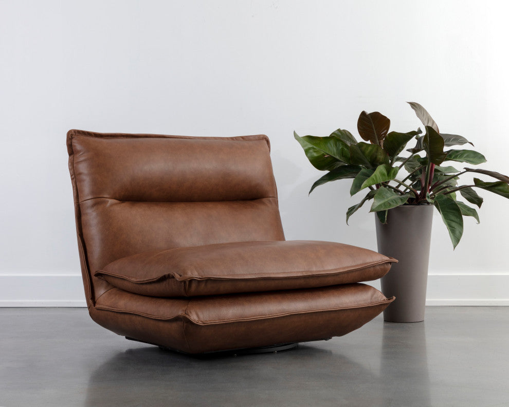 Colson Swivel Armless Chair, Cognac Leather