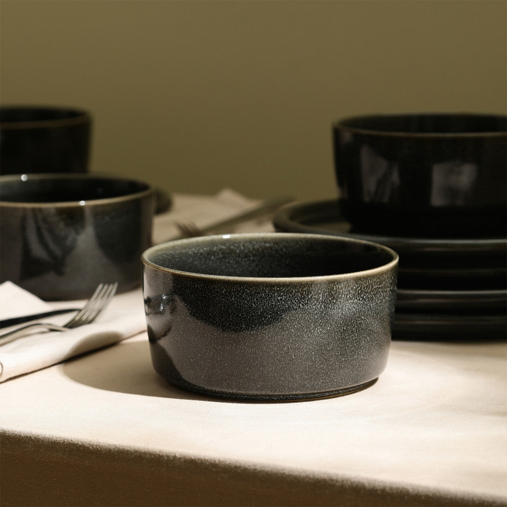 Stone Lain Eden Stoneware Cereal Bowl Set of 4, Charcoal Grey