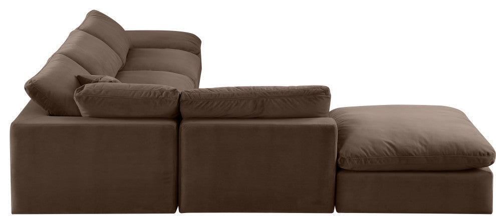 Comfy Upholstered L-Shaped Modular Sectional, Brown, 6-Piece: 3 Armless Chair, 1 Corner Chair, 2 Ottoman, Velvet