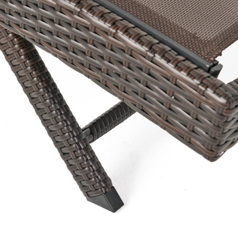 GDF Studio Burnham Outdoor Brown Mesh Chaise Lounge Chair, Set of 2