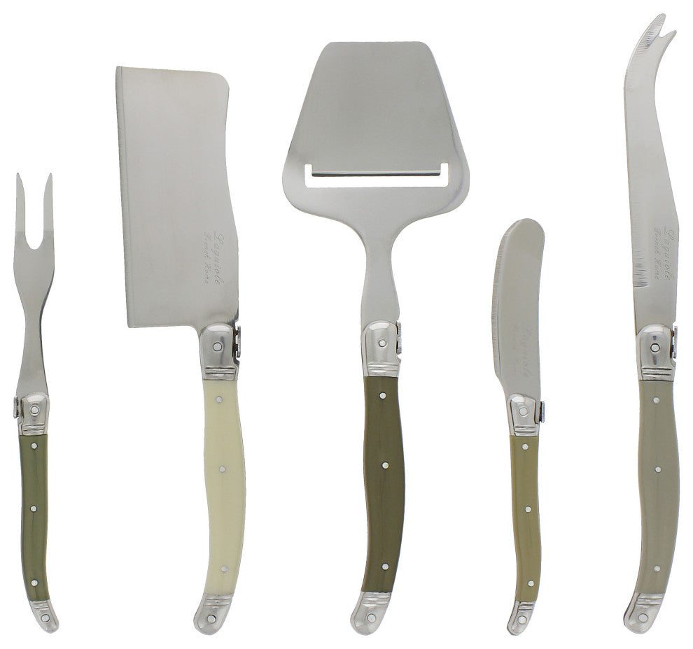 French Home Laguiole Cheese Knife, Fork and Slicer Set, 5 Piece "Mist".