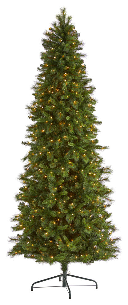 9' Slim West Virginia Mountain Pine Faux Xmas Tree W/ Lights & Bendable Branches