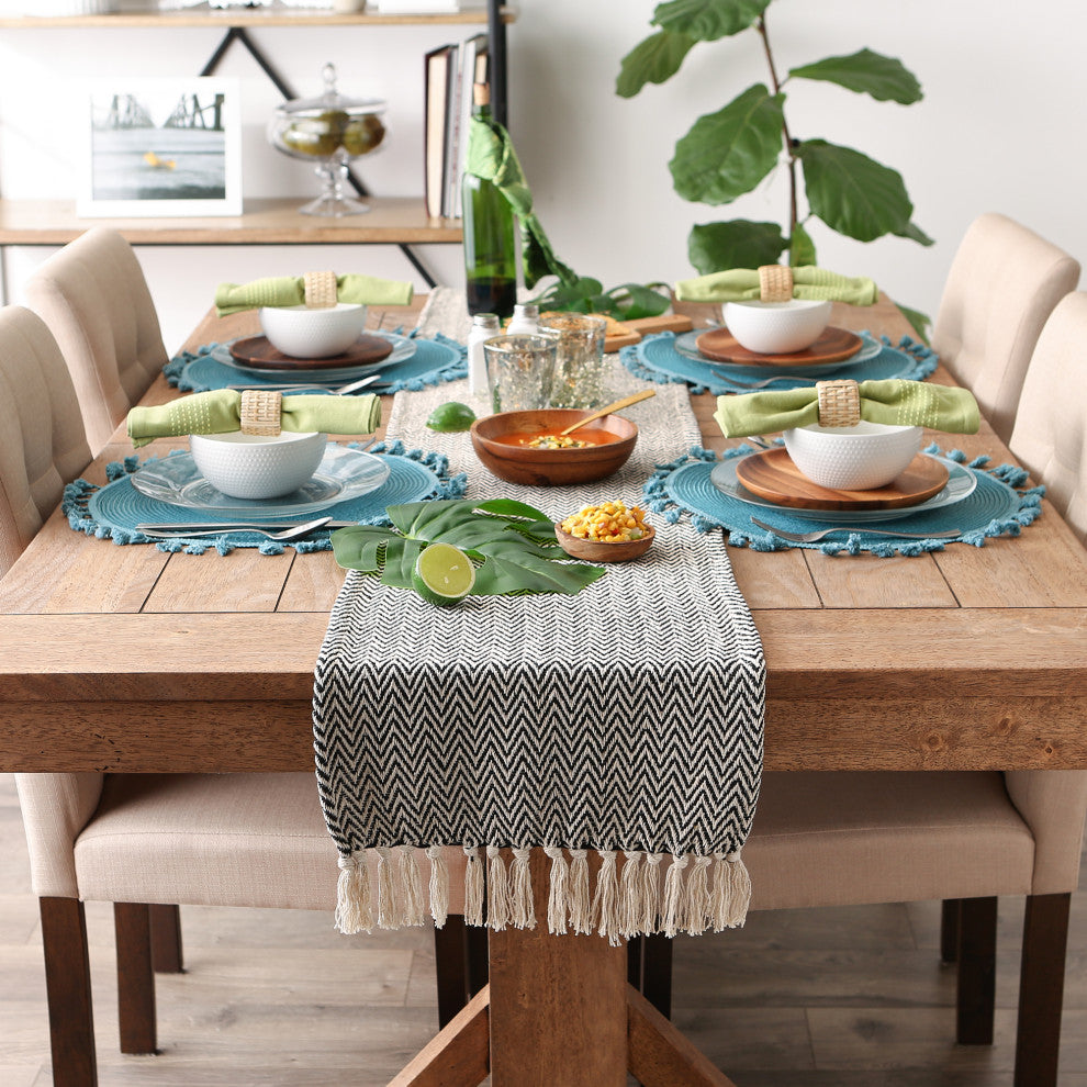 Black Chevron Handloom Table Runner 15x72
