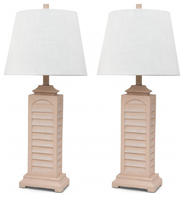 Set of 2 Cream Beige Coastal Shutter Styled Table Lamps