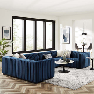 Conjure Channel Tufted Performance Velvet 6-Piece Sectional, Black Midnight Blu