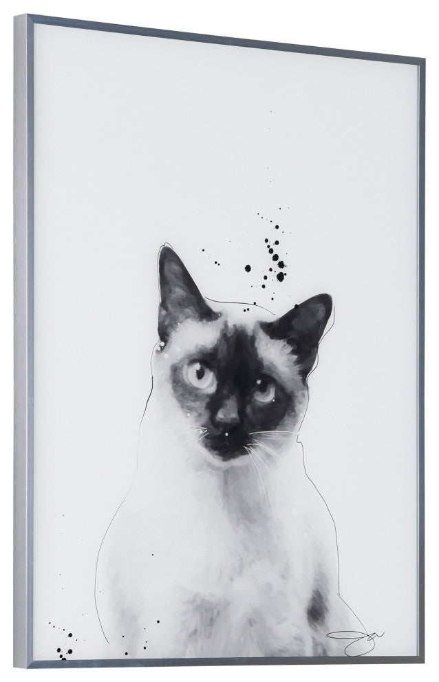 "Siamese" Black and White Cat Wall Art With Gunmetal Anodized Frame