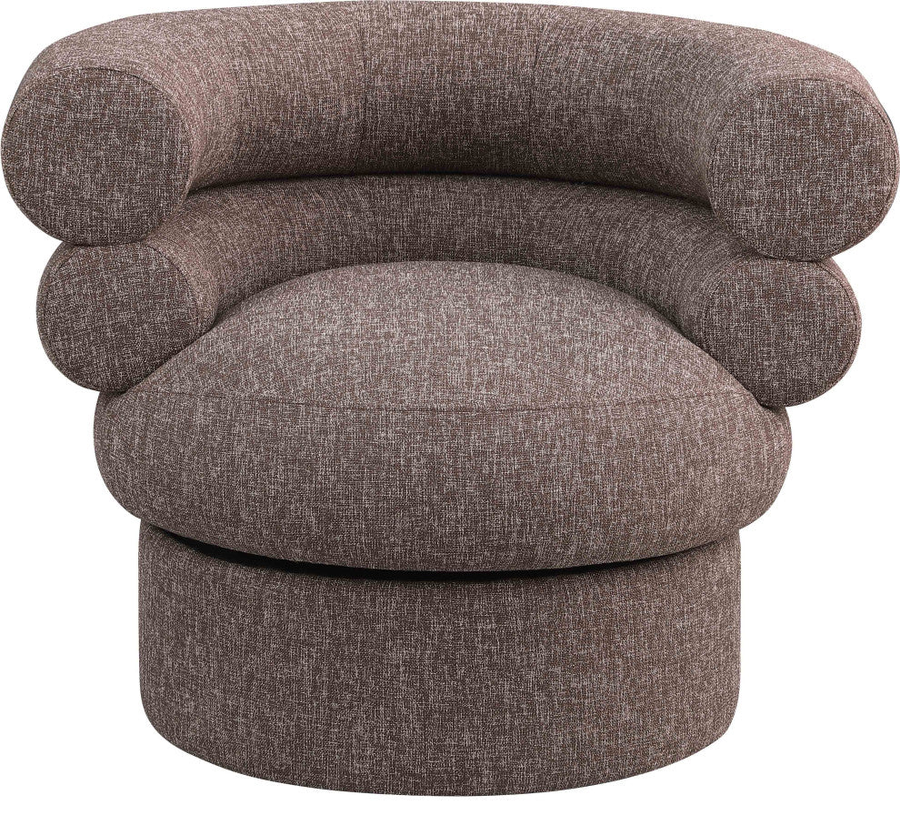 Valentina Linen Textured Fabric Upholstered Accent Swivel Chair, Brown