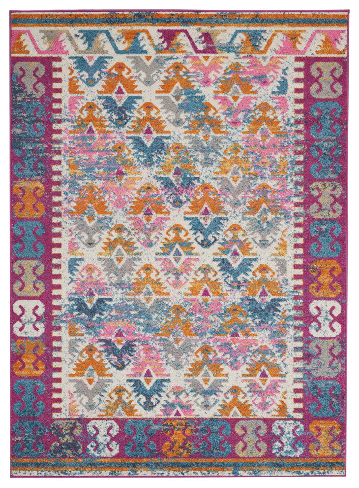 5' X 7' Ivory Geometric Power Loom Area Rug