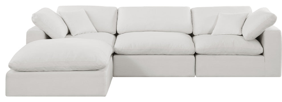 Comfy Upholstered L-Shaped Modular Sectional, Cream, 4-Piece: 1 Armless Chair, 2 Corner Chair, 1 Ottoman, Linen Textured Fabric