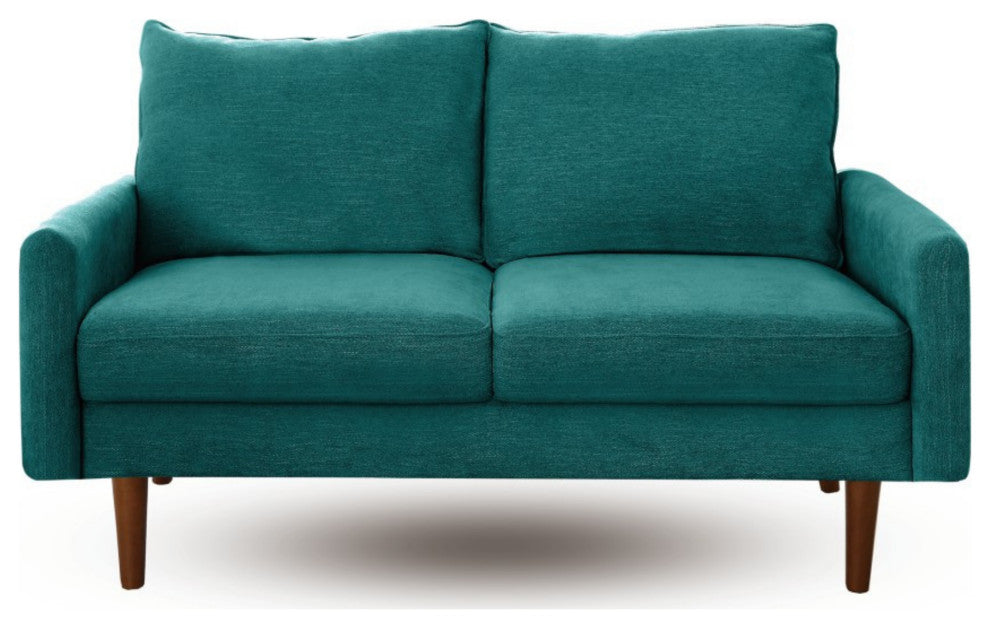 The Jasper II - Linen Round Arm Loveseat, Teal Blue