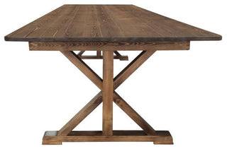 HERCULES 9' x 40" Rectangular Solid Pine Farm Table with X Legs, Antique Rustic