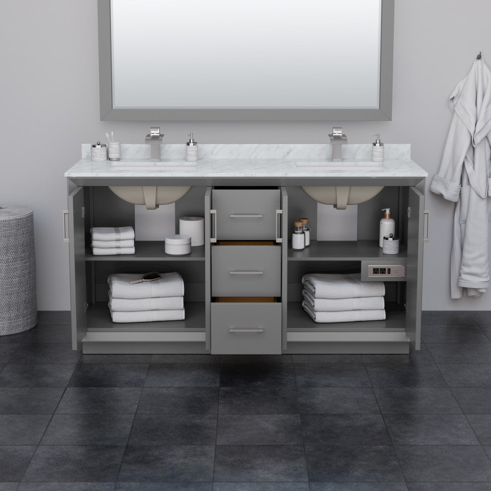 Wyndham WCF414166DGZCMUNSM58 Strada 66 Inch Double Bathroom Vanity in Dark Gray