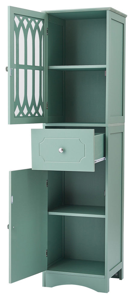 64" Tall Freestanding Bath Storage Cabinet, Adjustable Shelves