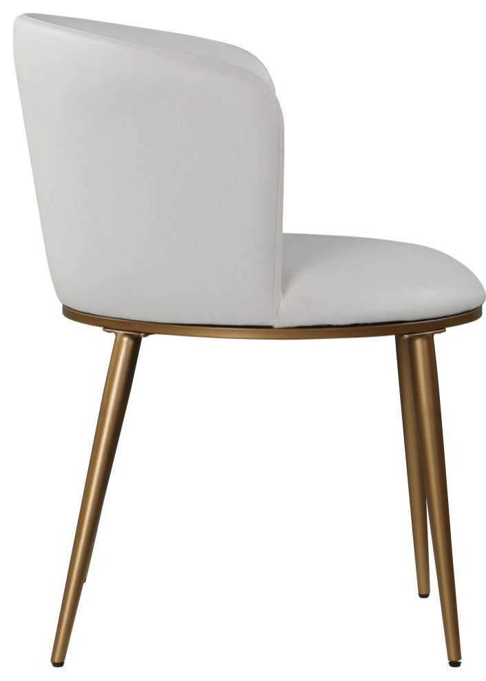 Skylar Dining Chair, Set of 2, White Faux Leather, Brushed Gold Iron Legs