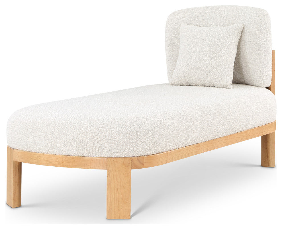 Maybourne Boucle Fabric Upholstered Chaise/Bench, Cream, Natural Finish