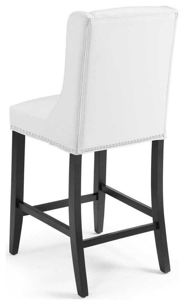 Counter Stool Chair, Set of 2, Faux Leather, Wood, White, Modern, Bar Pub Bistro