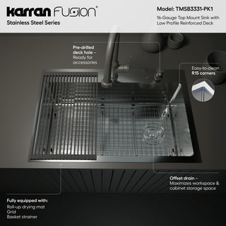 Karran Fusion Top Mount 33-in x 22-in Stainless Steel Single Bowl Kitchen Sink
