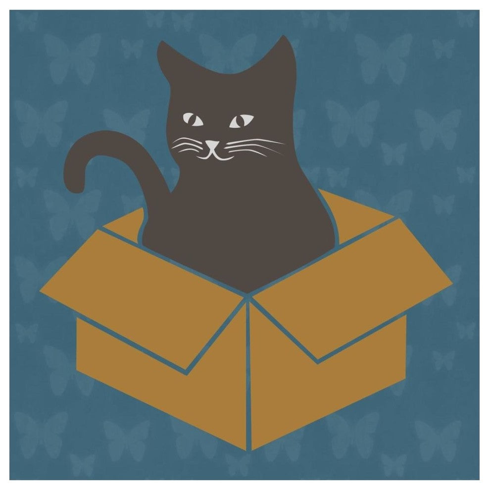 "Cat in a Box - Blue" Digital Paper Print by BG.Studio, 26"x26"