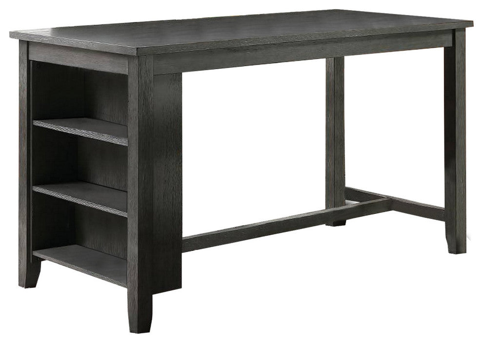 Benzara BM232889 Wooden Counter Height Table With 3 Storage Shelves, Gray