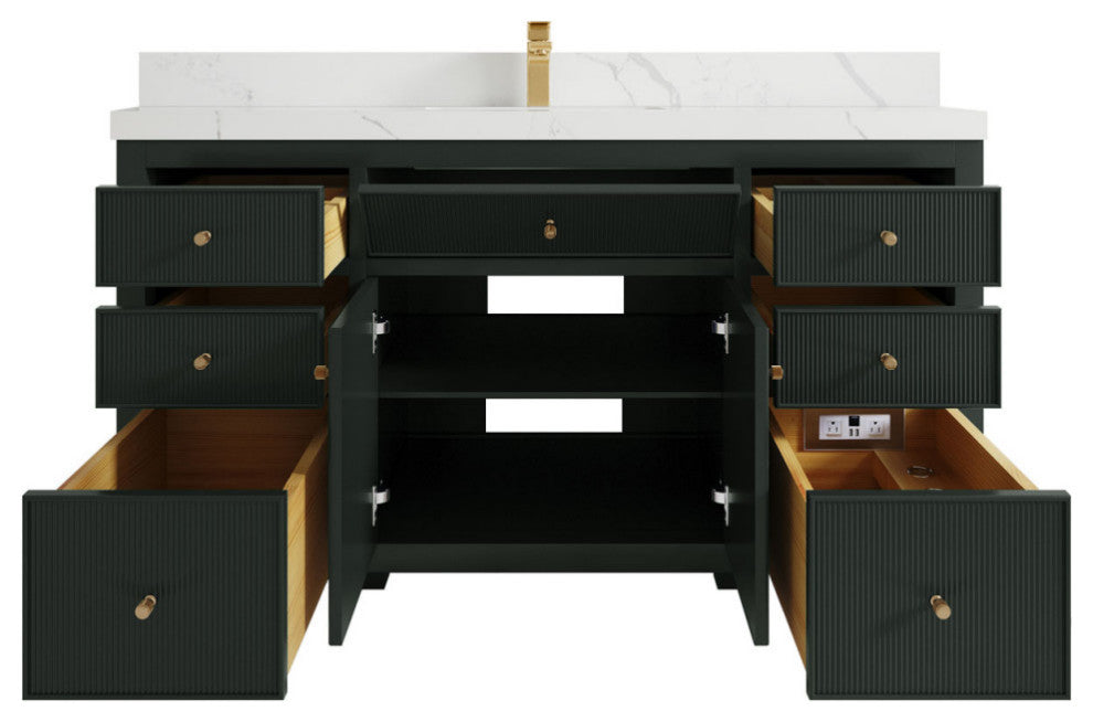 Sonoma 60 Single Bathroom Vanity in Dark Forest Green with 2" Calacatta Laza