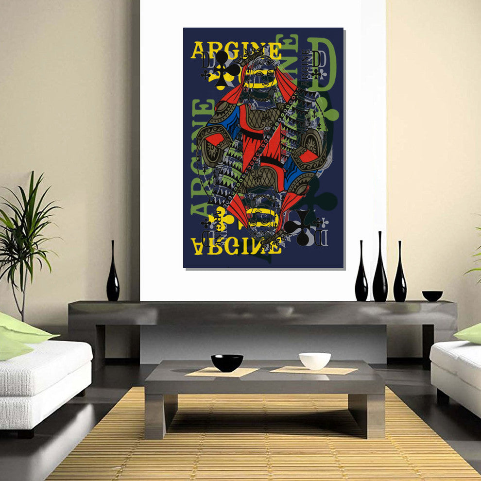 French Playing Card, Argine, Dame De Trefles, Queen of Clovers, Pop Art