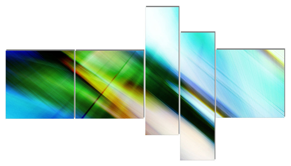 Rays of Speed Blue Green, Abstract Canvas art print, 60"x32", 5 panels