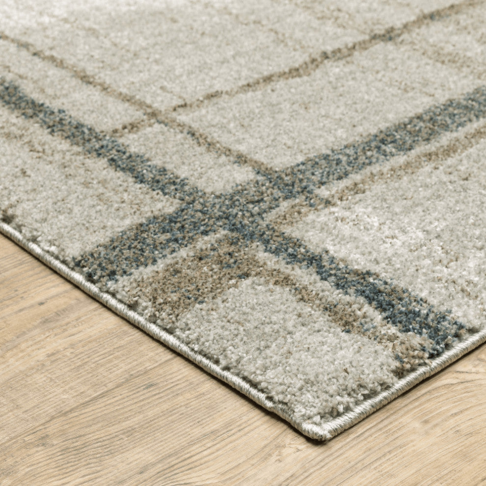3' X 5' Grey Teal Beige and Tan Geometric Power Loom Area Rug