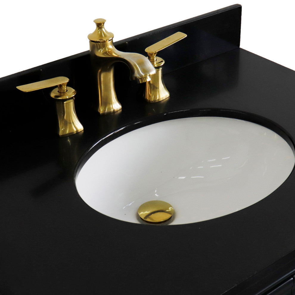 31" Single Vanity, Dark Gray Finish With Black Galaxy And Oval Sink