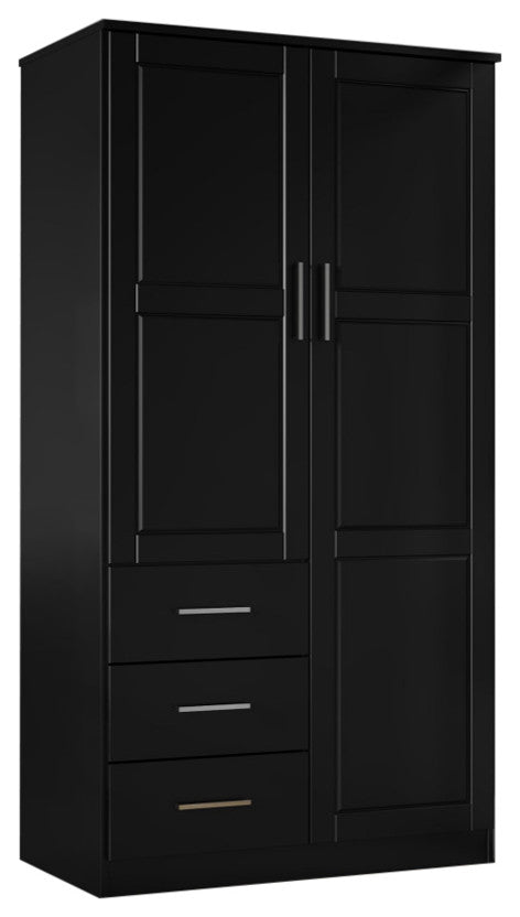 100% Solid Wood Metro 2-Door Wardrobe/Armoire, Black-Raised Panel