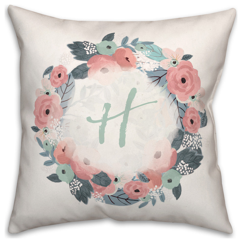 H Monogram Wreath 18x18 Spun Poly Pillow