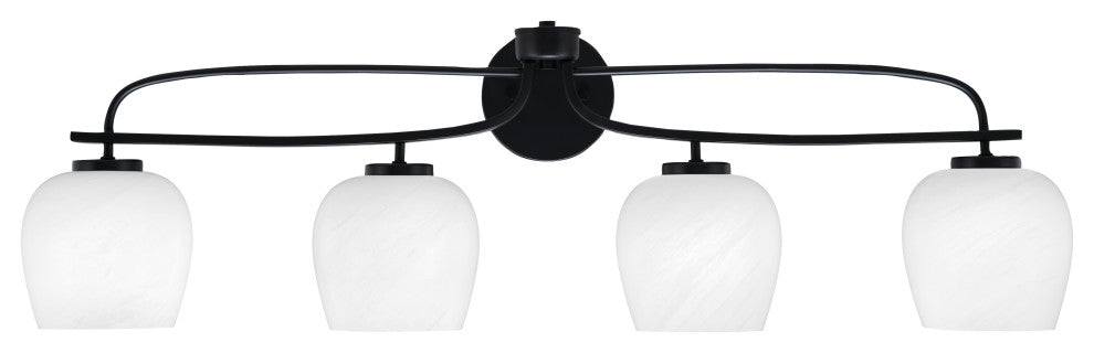 Cavella 4 Light Bath Bar, Matte Black Finish, 6" White Marble Glass