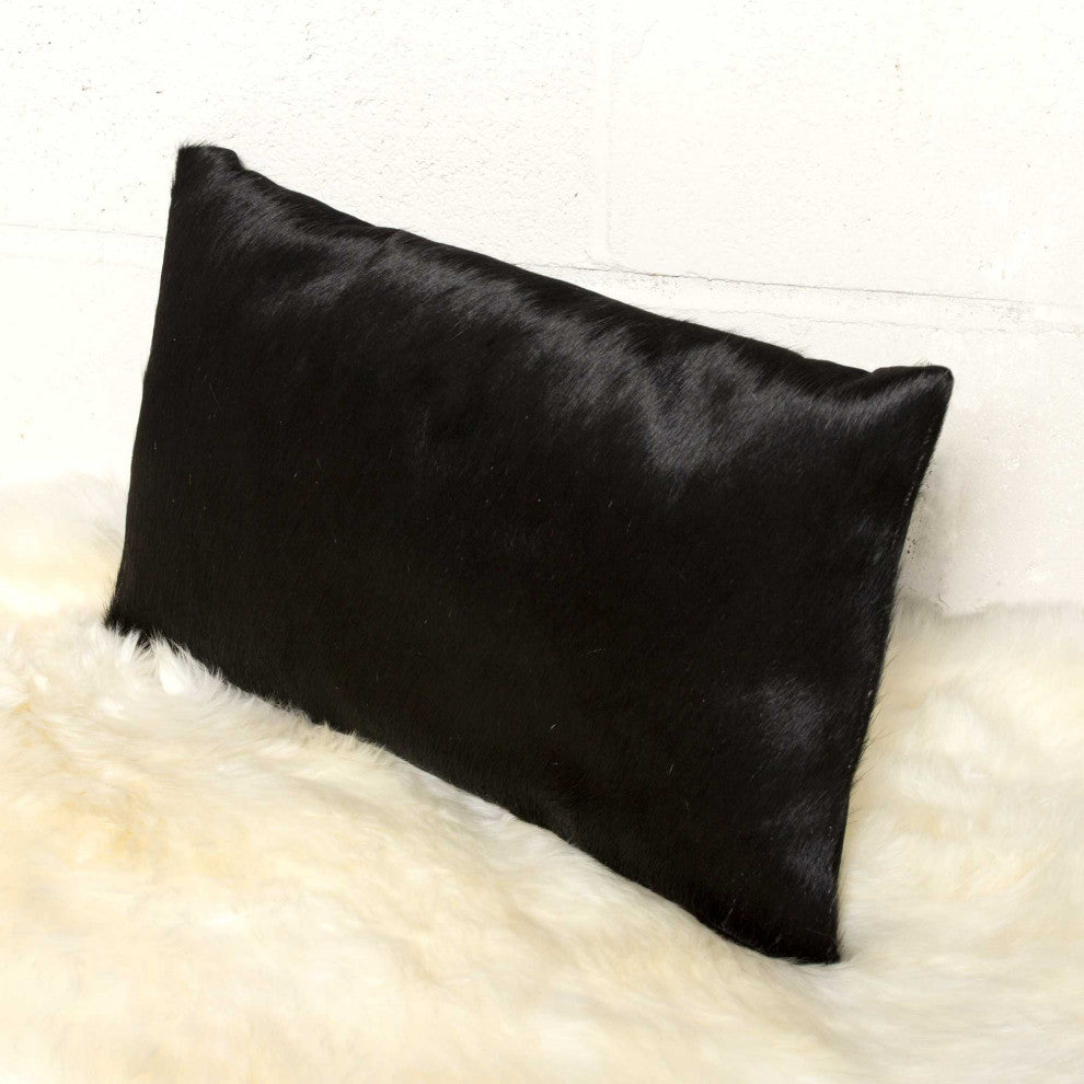 HomeRoots 12" x 20" x 5" Black, Cowhide Pillow 2-Pack