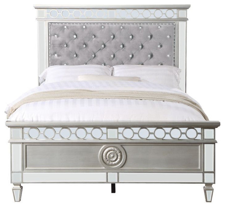 ACME Varian Full Bed, Gray Velvet, Silver and Mirrored Finish