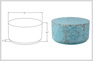 East at Main Cummings Blue Coconut Shell Inlay Round Coffee Table