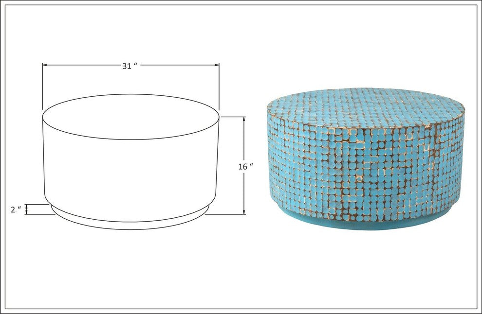 East at Main Cummings Blue Coconut Shell Inlay Round Coffee Table