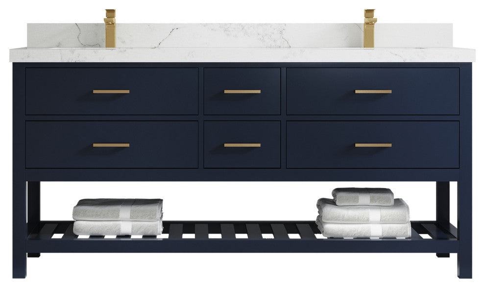 Parker 72 Double Sink Bath Vanity in Navy Blue  2" Calacatta Nuvo