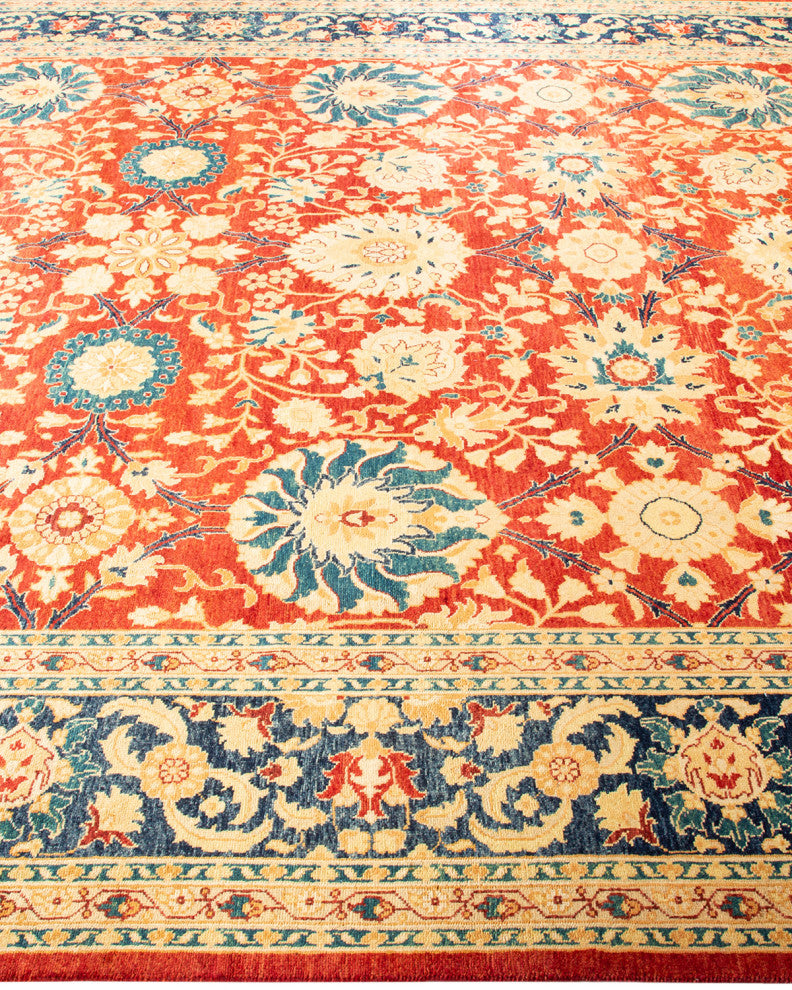 Eclectic, One-of-a-Kind Hand-Knotted Area Rug Orange, 7' 10" x 10' 1"