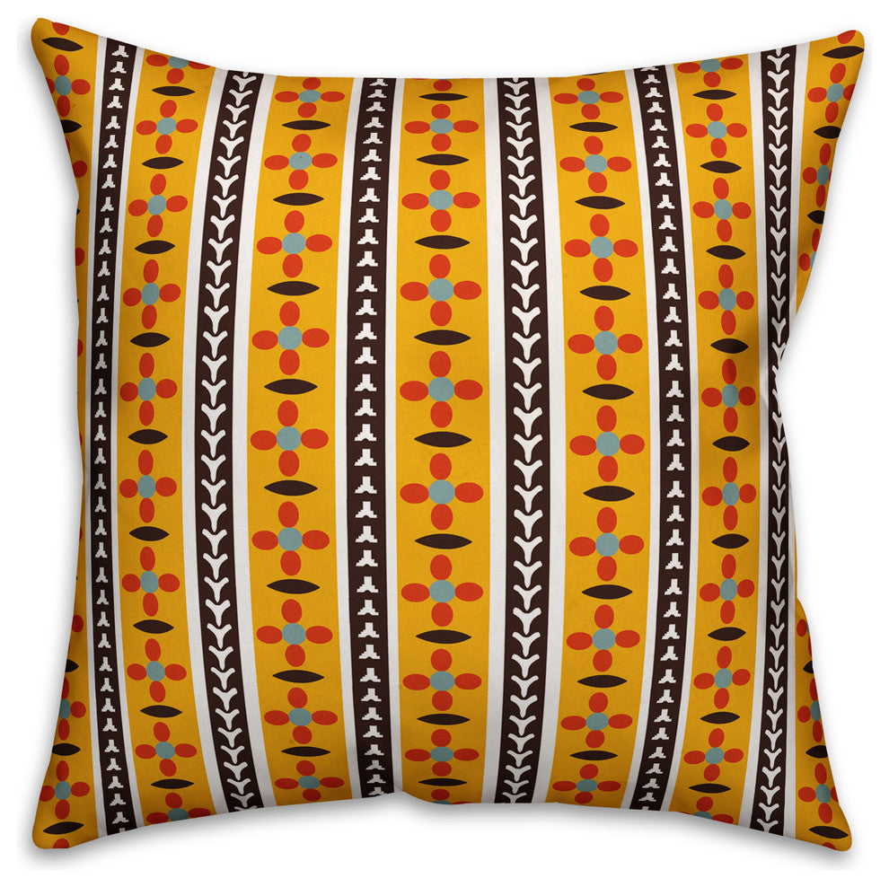 Folk Flower Pattern, Yellow Throw Pillow Cover, 20"x20"
