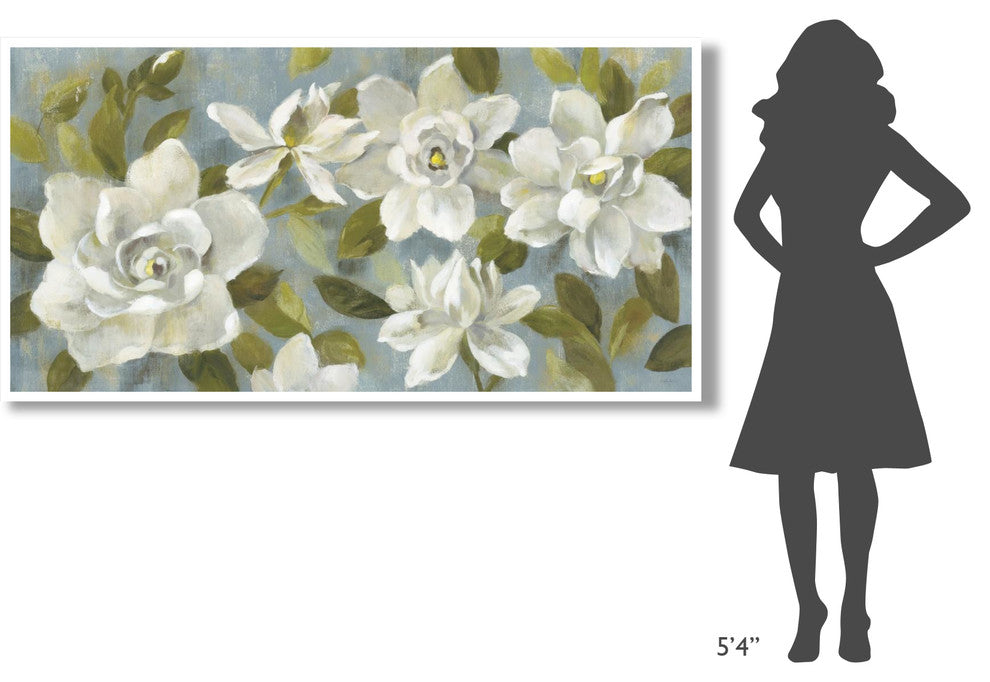 "Gardenias on Slate Blue Crop" Digital Paper Print by Silvia Vassileva, 74"x38"