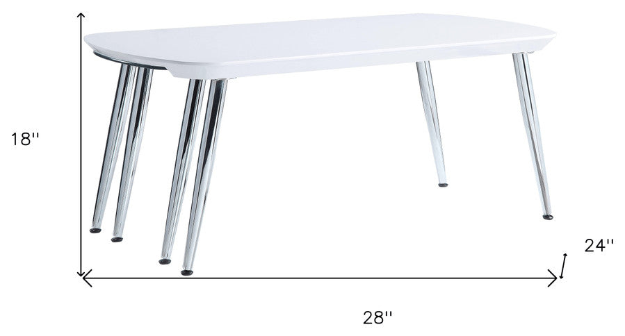 47" White Clear And Silver Wood And Glass Extendable Coffee Table