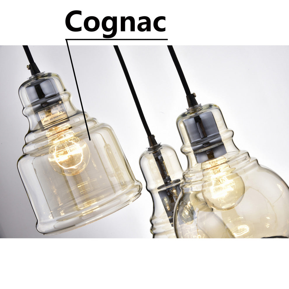 Sara Cognac Glass 3-light Cluster Pendant Chandelier Antique Black Finish