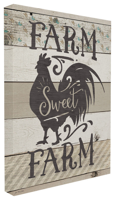 Farm Sweet Farm Rustic Rooster, 24"x30", Stretched Canvas Wall Art