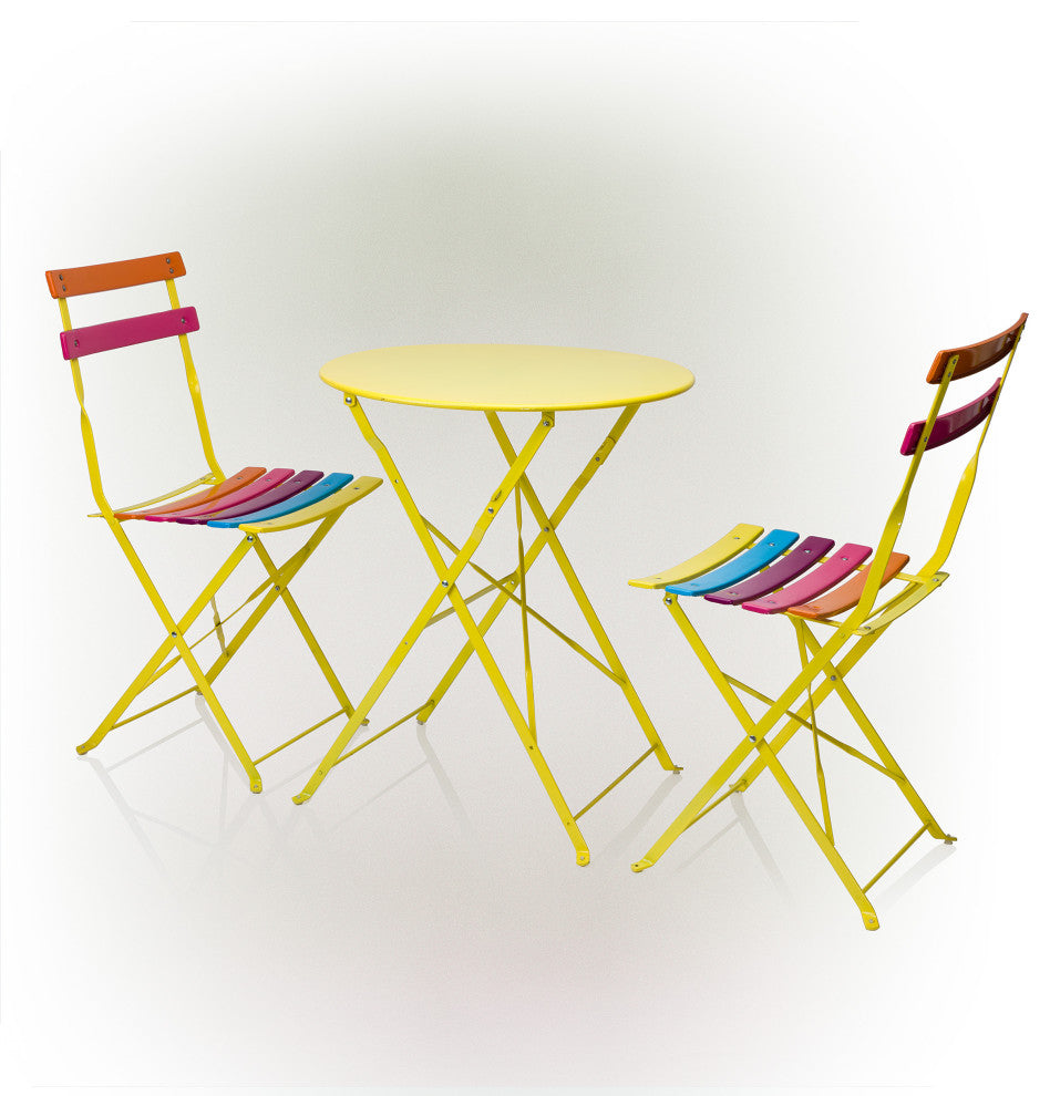 Alpine Rainbow Metal Bistro Set with Table and Two Chairs, 28"