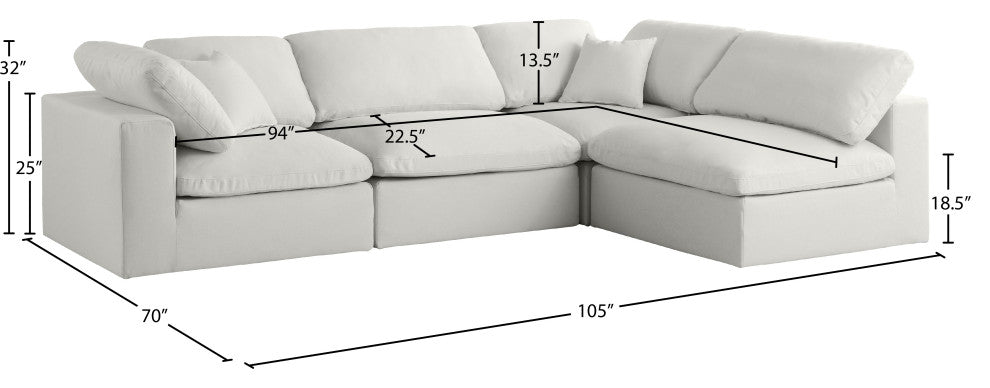 Plush Velvet / Down Standard Comfort L-Shaped Modular Sectional, Cream, 4-Piece: 2 Armless Chair, 2 Corner Chair