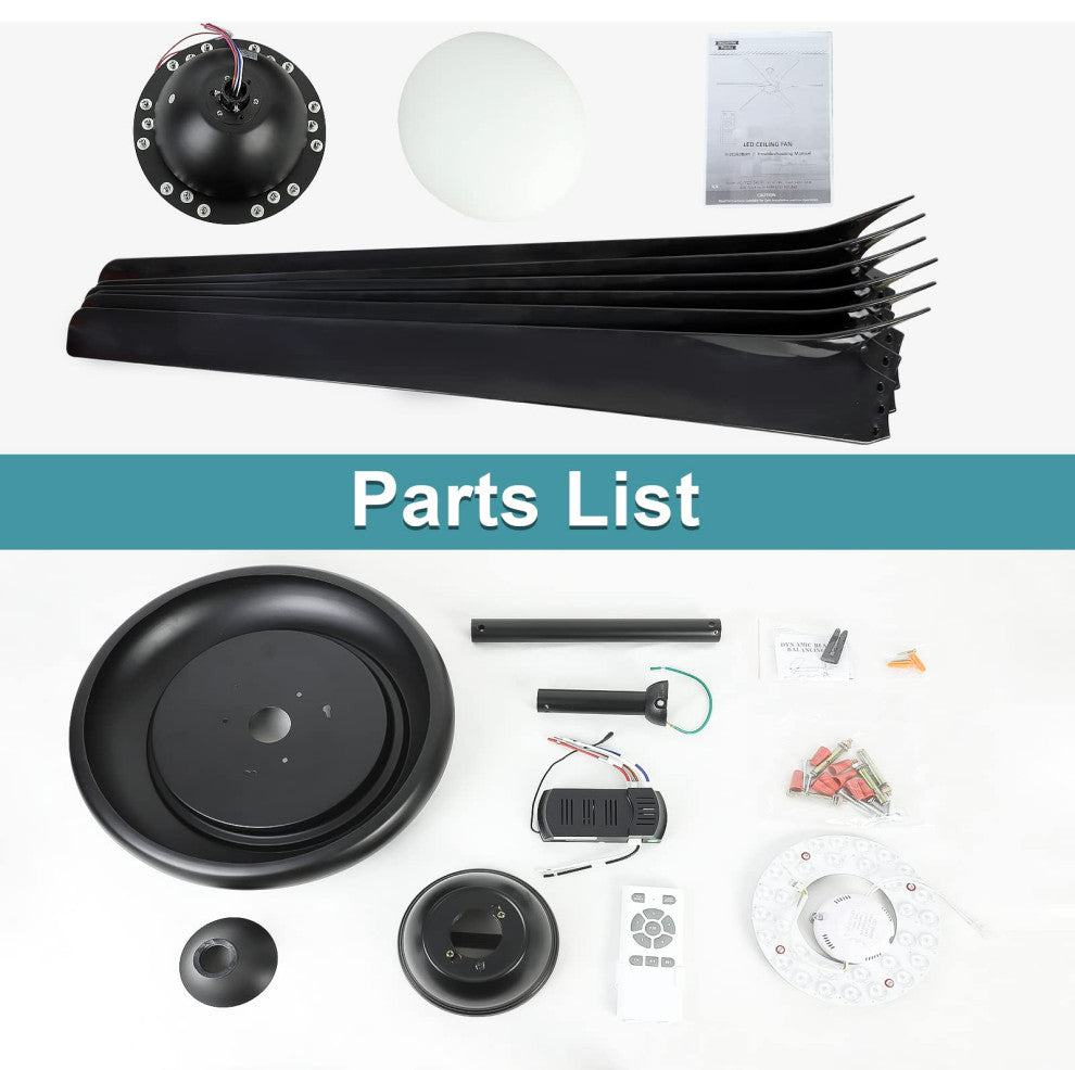 100" ABS Ceiling Fans With Lights And Remote, Black
