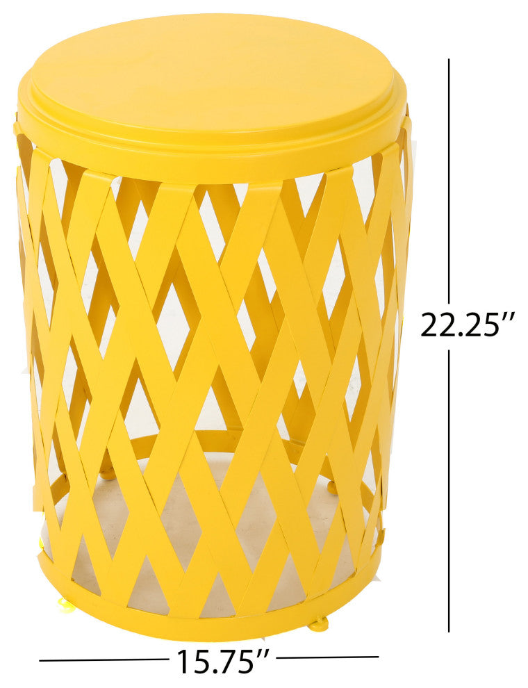 GDF Studio Pecola Indoor Lattice Iron Side Table, Matte Yellow, 14"